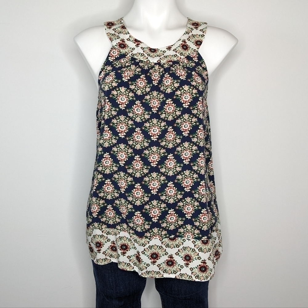 Boden blue red floral tank top blouse 8